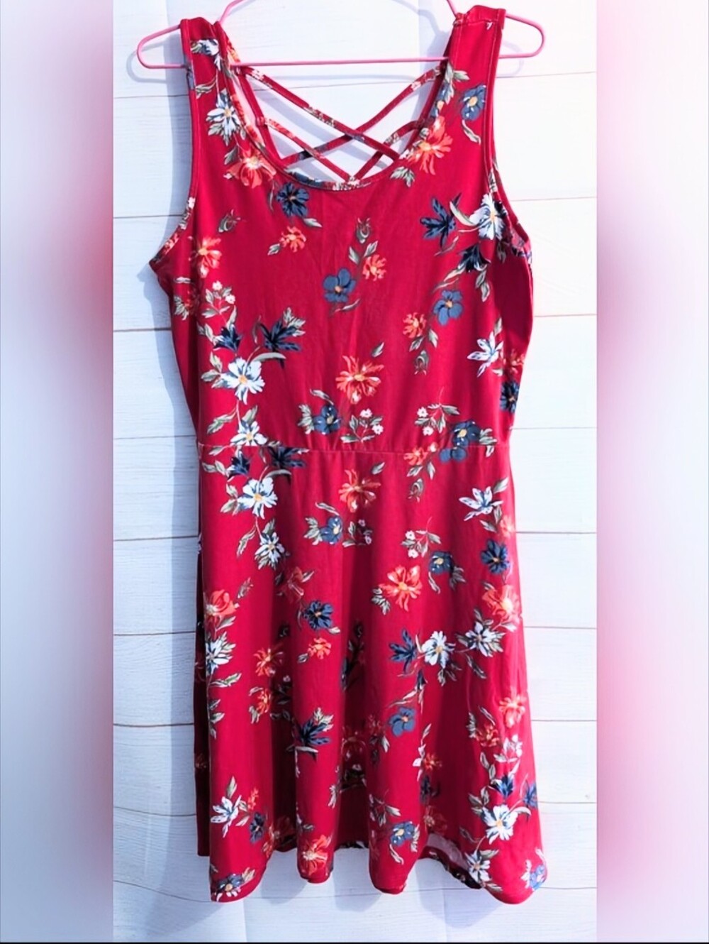 2 Dye 4 Red Floral Stretchy Dress  Soft Polyester Blend Perfect For Summer 🌞🏝️